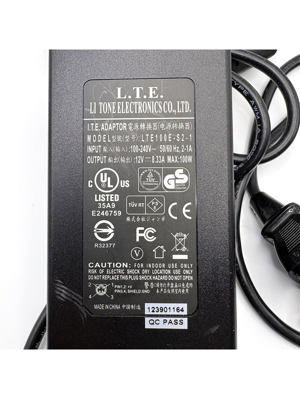 LTE100E S2 1, 12V 8.33A Max 100W AC Adapter Power Supply Charger